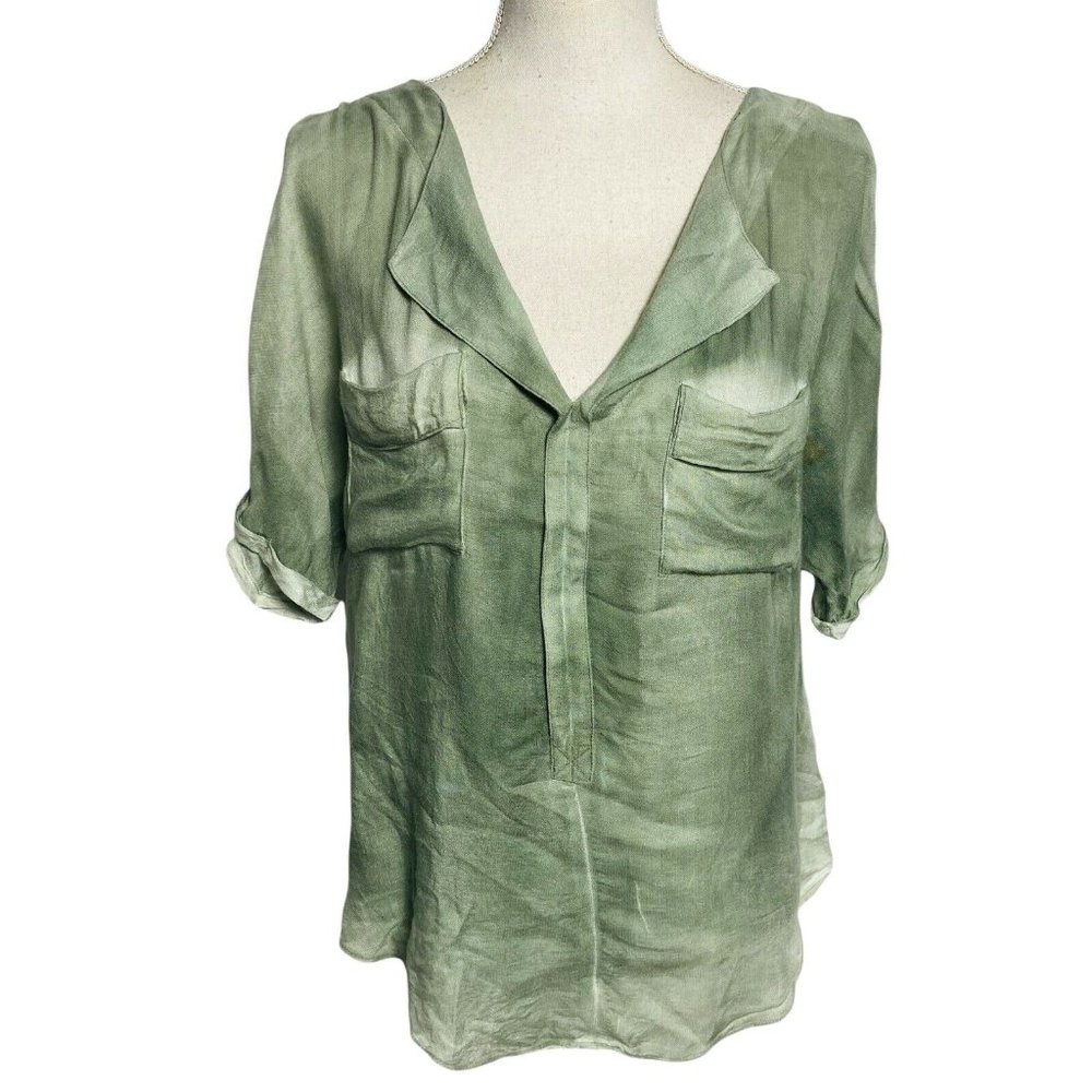 Free People Women Small Green Short sleeve Lightweight Button Front Casual Shirt